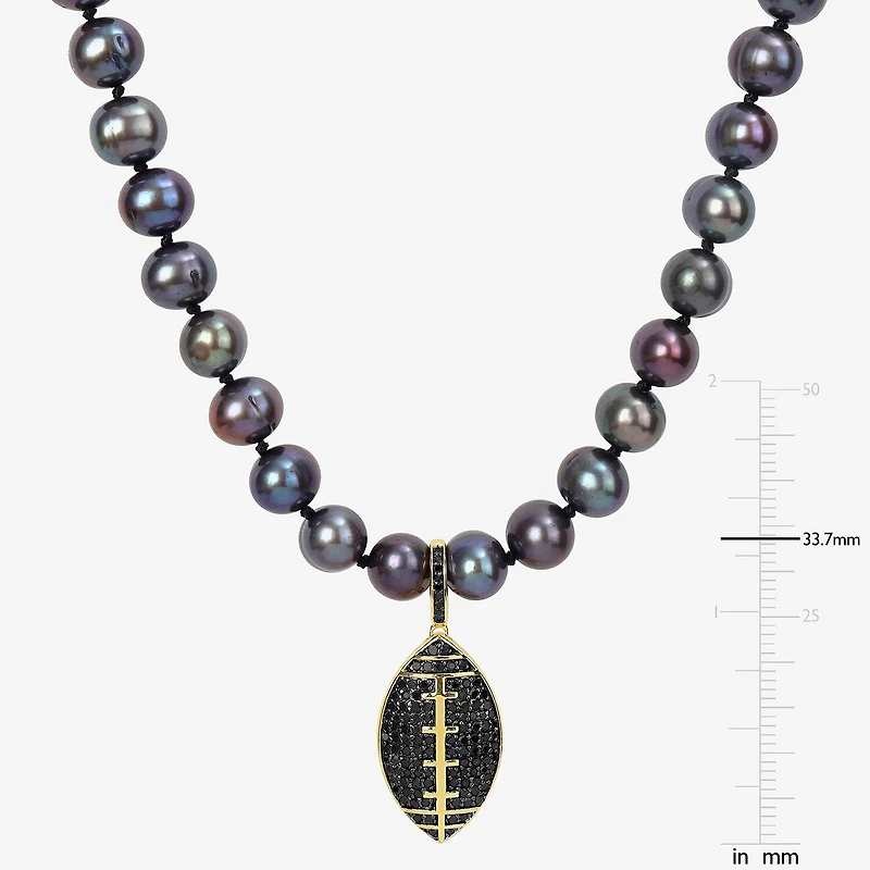 "Football" Mens Black 18K Gold Over Silver 19 Inch Strand Necklace