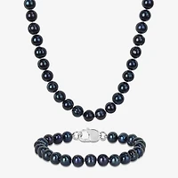 Mens Dyed Black Cultured Freshwater Pearl Sterling Silver 2-pc. Jewelry Set