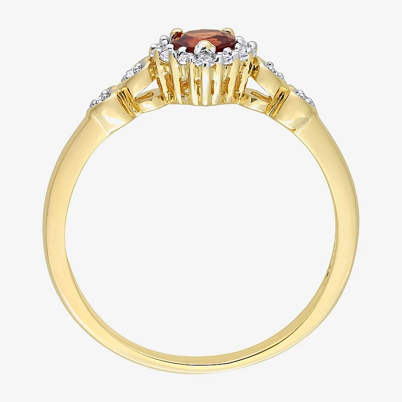 Womens Diamond Accent Genuine Red Garnet 18K Gold Over Silver Heart Cocktail Ring