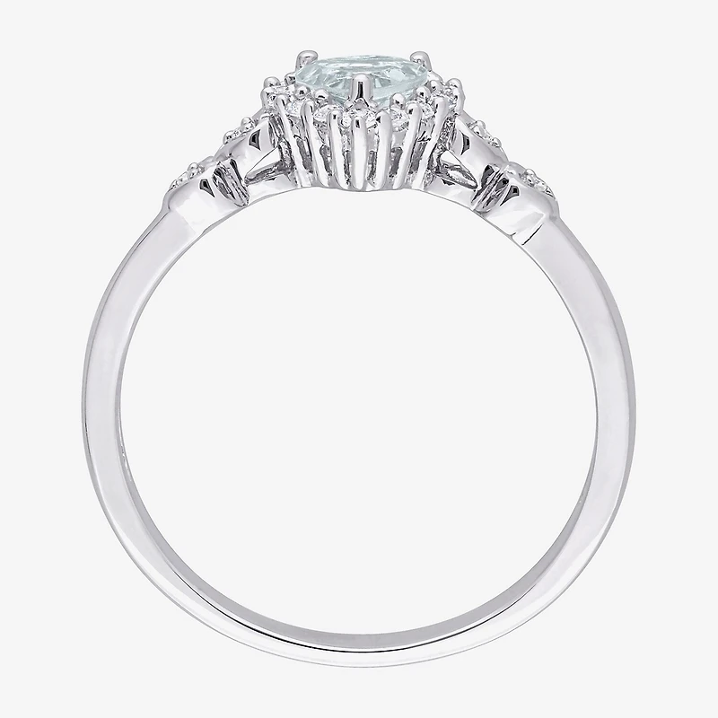 Womens Diamond Accent Genuine Blue Aquamarine Sterling Silver Heart Cocktail Ring