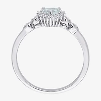 Womens Diamond Accent Genuine Blue Aquamarine Sterling Silver Heart Cocktail Ring