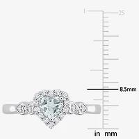 Womens Diamond Accent Genuine Blue Aquamarine Sterling Silver Heart Cocktail Ring