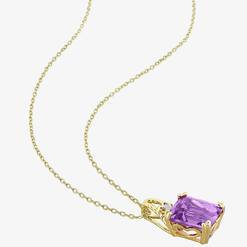 Womens Genuine Purple Amethyst 18K Gold Over Silver 18 Inch Pendant Necklace