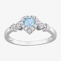 Womens Diamond Accent Genuine Blue Topaz Sterling Silver Heart Cocktail Ring
