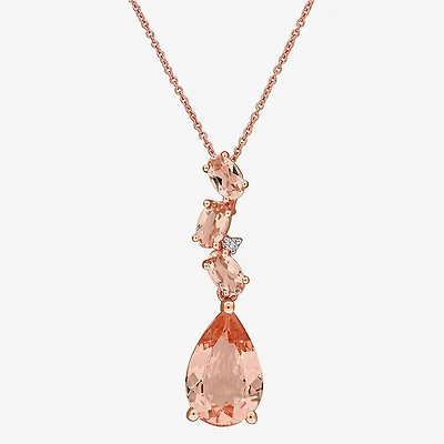 Womens Diamond Accent Genuine Pink Morganite 10K Gold Pear 17 Inch Pendant Necklace