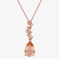Womens Diamond Accent Genuine Pink Morganite 10K Gold Pear 17 Inch Pendant Necklace
