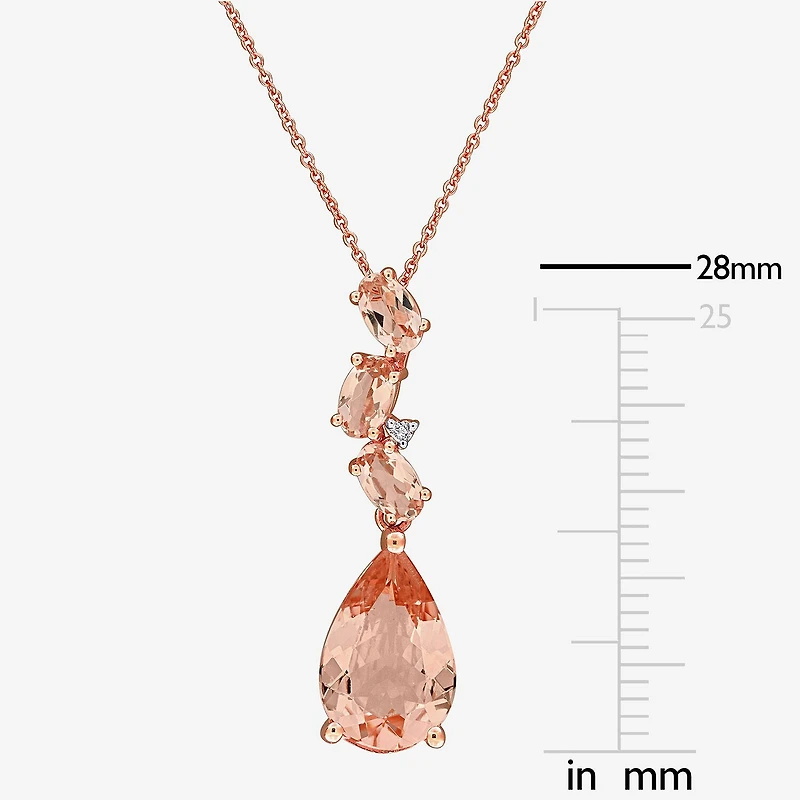 Womens Diamond Accent Genuine Pink Morganite 10K Gold Pear 17 Inch Pendant Necklace
