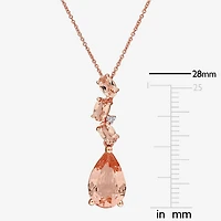 Womens Diamond Accent Genuine Pink Morganite 10K Gold Pear 17 Inch Pendant Necklace