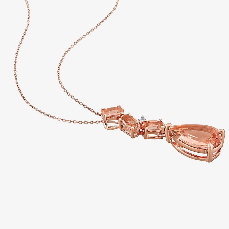 Womens Diamond Accent Genuine Pink Morganite 10K Gold Pear 17 Inch Pendant Necklace