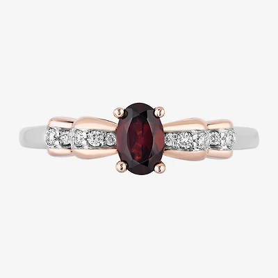 Womens Diamond Accent Genuine Red Garnet 14K Rose Gold Over Silver Sterling Silver Oval Princess Snow White Cocktail Ring