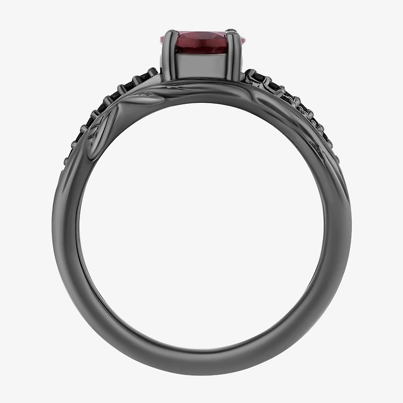 Womens 1/6 CT. T.W. Genuine Red Garnet Sterling Silver Oval Evil Queen Side Stone Cocktail Ring