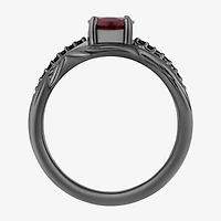 Womens 1/6 CT. T.W. Genuine Red Garnet Sterling Silver Oval Evil Queen Side Stone Cocktail Ring