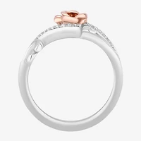 Enchanted Disney Fine Jewelry Womens 1/5 CT. Natural White Diamond 14K Rose Gold Over Silver Sterling Flower Beauty and the Beast Belle Princess Cocktail Ring