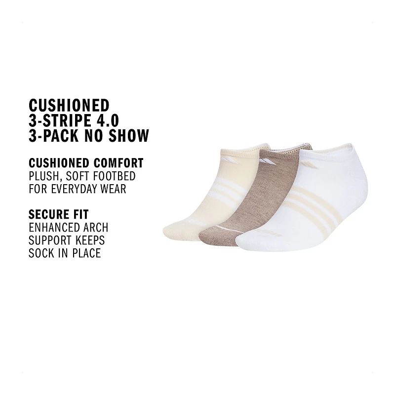 adidas Womens 3 Pair No Show Socks