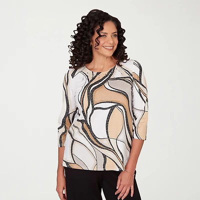 Alfred Dunner Seville Womens Crew Neck 3/4 Sleeve T-Shirt