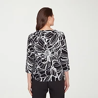 Alfred Dunner Classics Womens Crew Neck 3/4 Sleeve T-Shirt