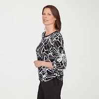 Alfred Dunner Classics Womens Crew Neck 3/4 Sleeve T-Shirt