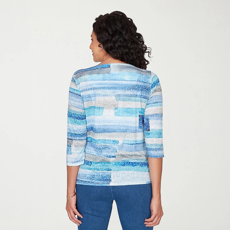 Alfred Dunner Classics Womens Crew Neck 3/4 Sleeve T-Shirt