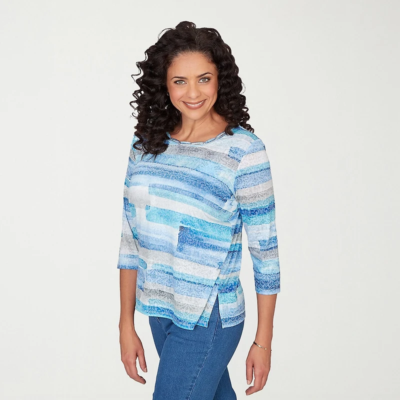 Alfred Dunner Classics Womens Crew Neck 3/4 Sleeve T-Shirt