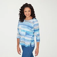 Alfred Dunner Classics Womens Crew Neck 3/4 Sleeve T-Shirt