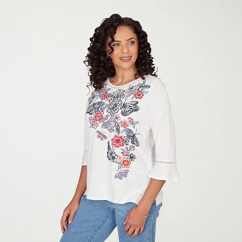 Alfred Dunner Austin Womens Round Neck 3/4 Sleeve T-Shirt