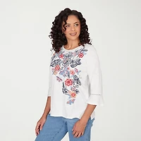 Alfred Dunner Austin Womens Round Neck 3/4 Sleeve T-Shirt