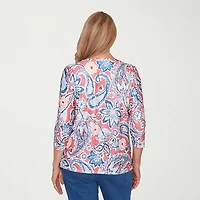 Alfred Dunner Austin Womens Round Neck 3/4 Sleeve T-Shirt