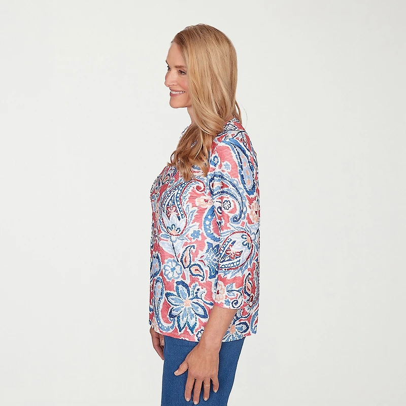 Alfred Dunner Austin Womens Round Neck 3/4 Sleeve T-Shirt