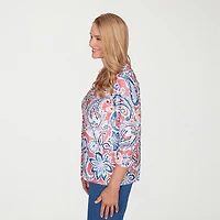 Alfred Dunner Austin Womens Round Neck 3/4 Sleeve T-Shirt