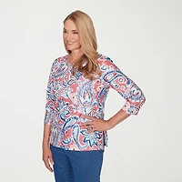 Alfred Dunner Austin Womens Round Neck 3/4 Sleeve T-Shirt