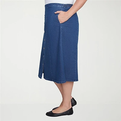 Alfred Dunner Classics Womens Plus Midi Denim Skirt
