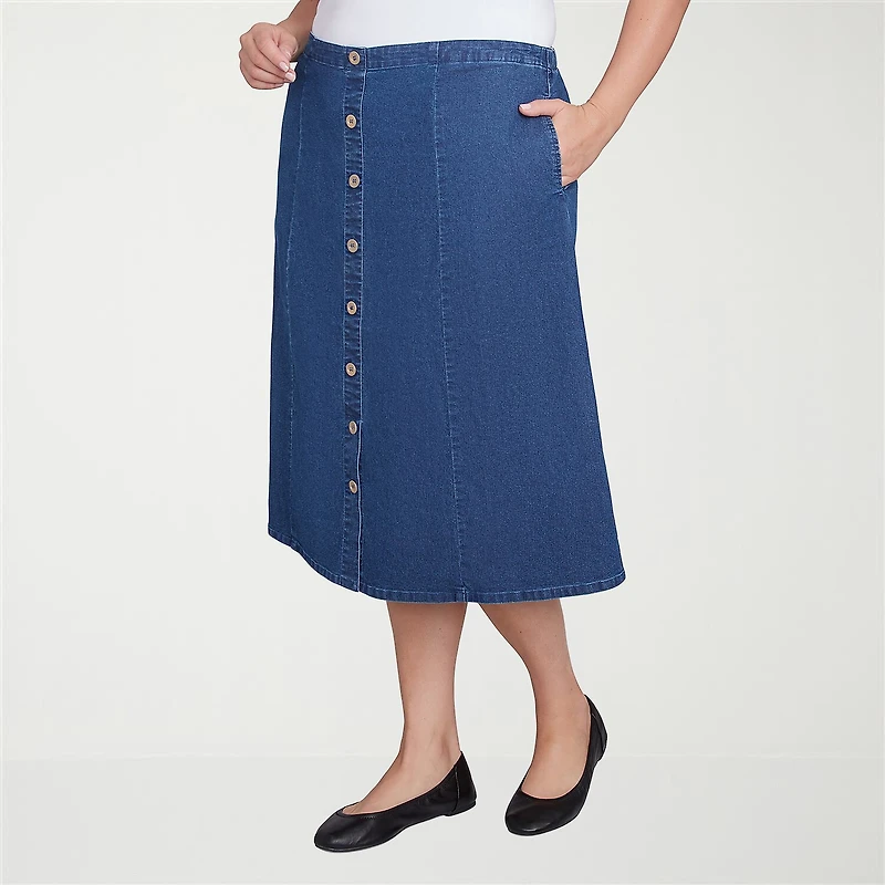 Alfred Dunner Classics Womens Plus Midi Denim Skirt