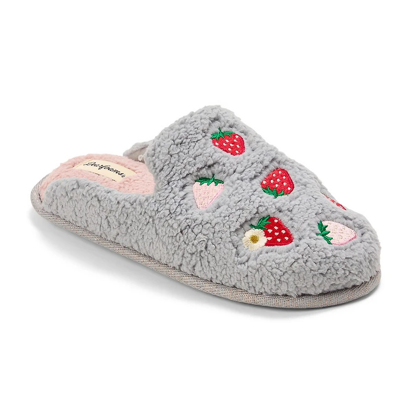 Dearfoams Teddy Heart Scuff Womens Memory Foam Slip-On Slippers