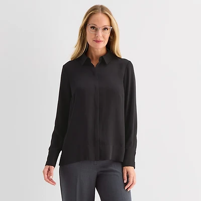 Liz Claiborne Womens Tall Fitted Long Sleeve Regular Fit Button-Down Shirt