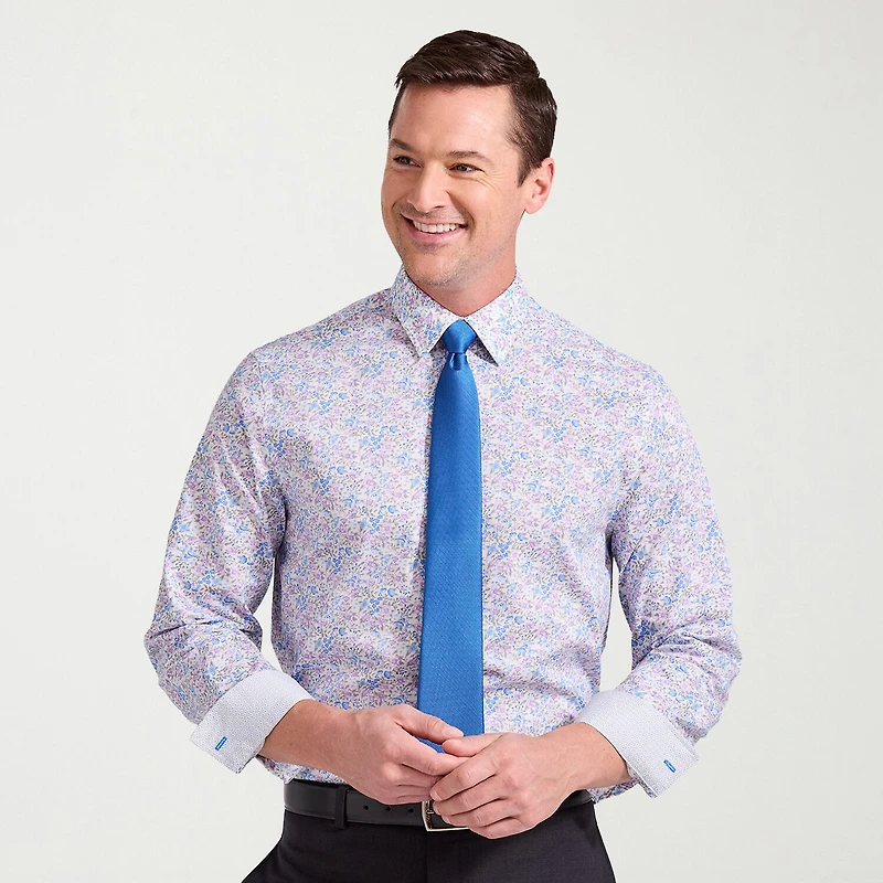 Nick Graham Mens Spread Collar Long Sleeve Stretch Fabric Shirt + Tie Set