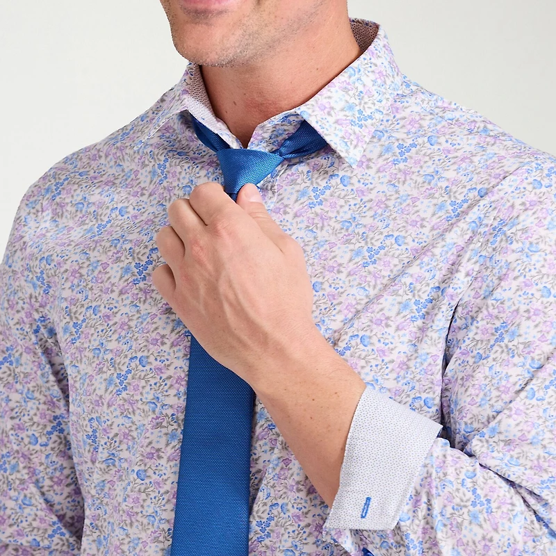 Nick Graham Mens Spread Collar Long Sleeve Stretch Fabric Shirt + Tie Set