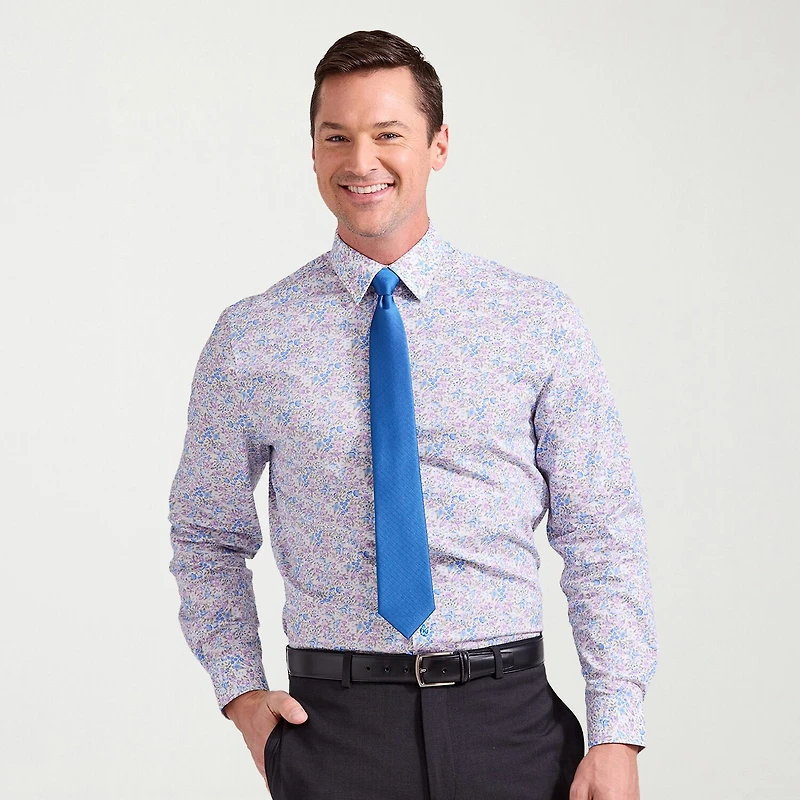 Nick Graham Mens Spread Collar Long Sleeve Stretch Fabric Shirt + Tie Set