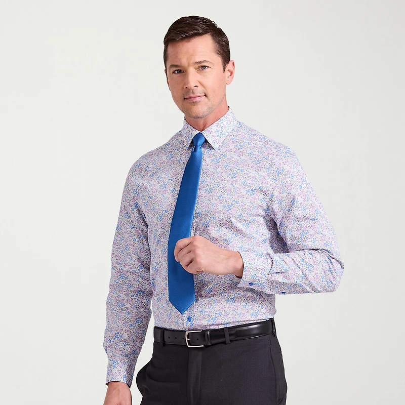 Nick Graham Mens Spread Collar Long Sleeve Stretch Fabric Shirt + Tie Set