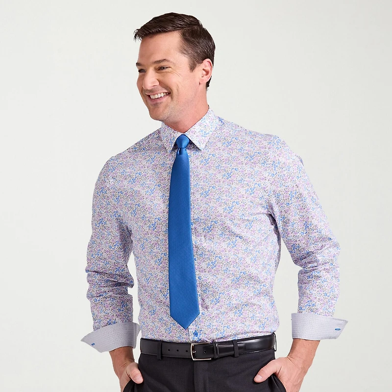 Nick Graham Mens Spread Collar Long Sleeve Stretch Fabric Shirt + Tie Set