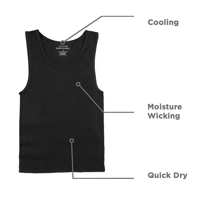 Stafford Dry + Cool Mens Round Neck Sleeveless Quick 4 Pack Tank