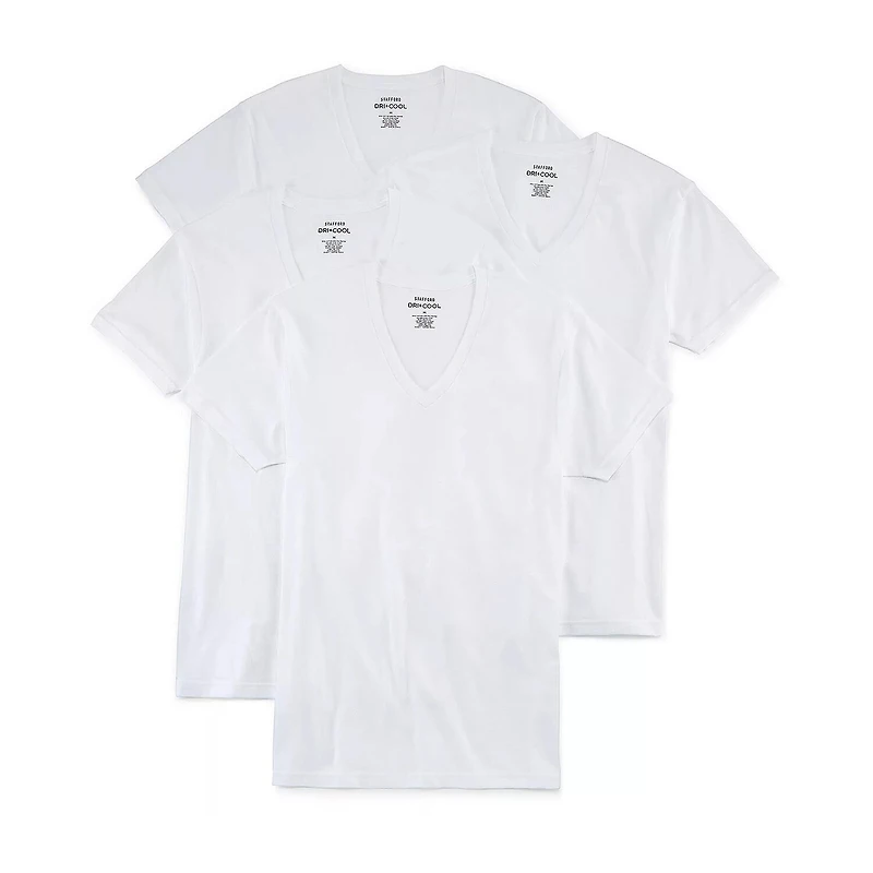 Stafford Dry + Cool Mens 4 Pack Short Sleeve V Neck MOISTURE_WICKING T-Shirt