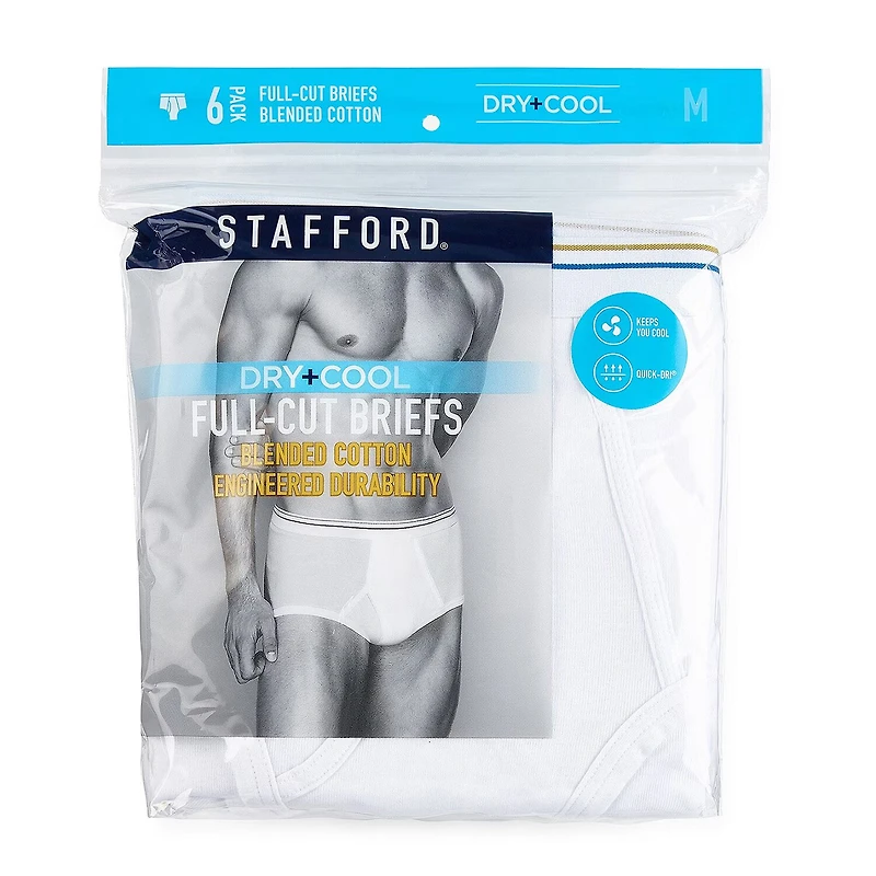 Stafford Dry + Cool Full Cut Mens 6 Pack Briefs 302872