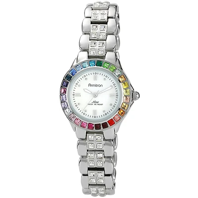 Armitron® Now® Womens Rainbow Crystal Accent Silver-Tone Mother-of-Pearl Watch