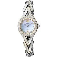Seiko® Womens Two-Tone Crystal Accent Mother-of-Pearl Solar Watch SUP174