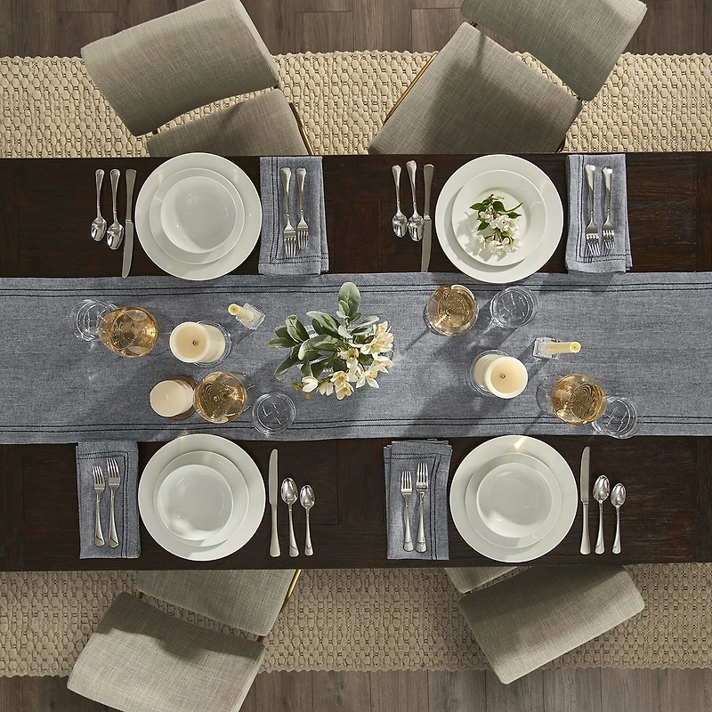 Fieldcrest Luxury Cotton-Linen Herringbone Table Runner