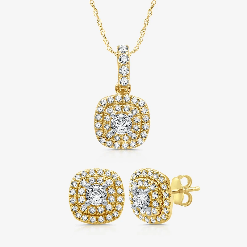 Ever Star (G / Si2-Si3) 2 CT. T.W. Lab Grown White Diamond 10K or 14K Gold Cushion Jewelry Set