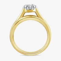 (G / Si1-Si2) Womens 1 1/2 CT. T.W. Lab Grown White Diamond 14K White Gold Oval Side Stone Halo Bridal Set