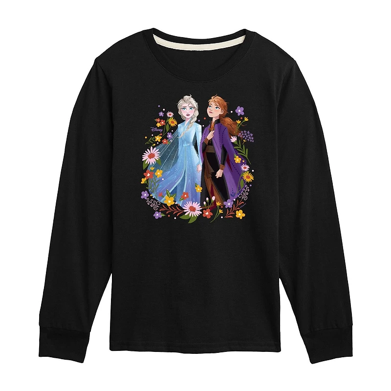 Disney Collection Little & Big Kid Girls Crew Neck Long Sleeve Regular Fit Frozen Graphic T-Shirt