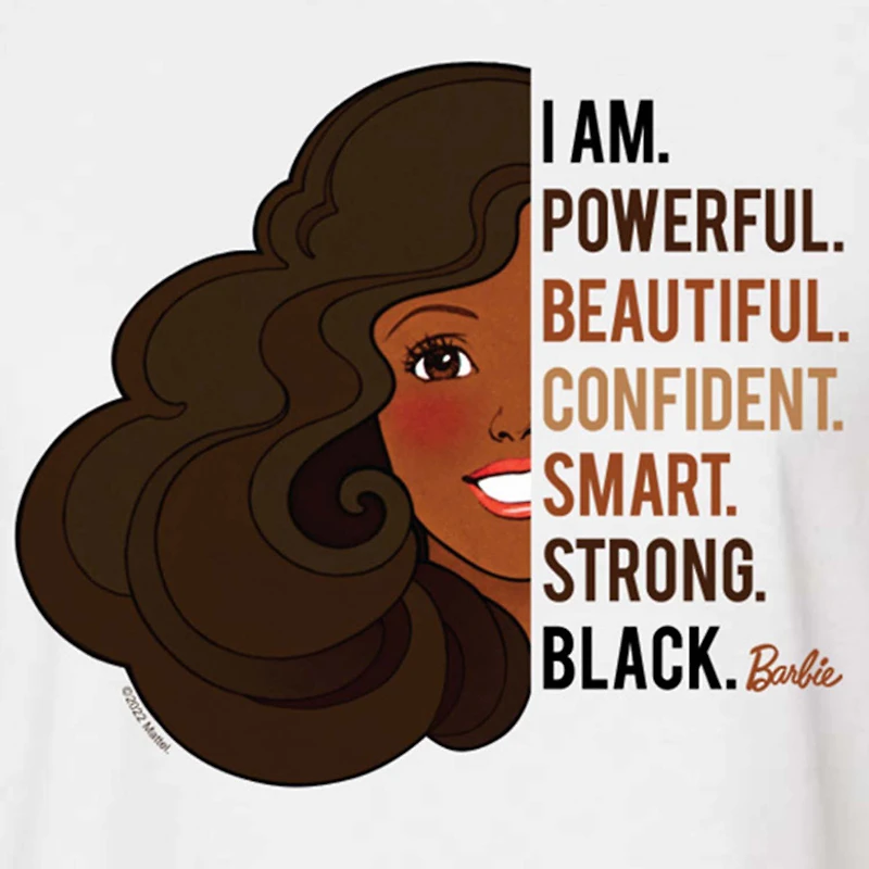 Black History Month I Am Cropped Womens Juniors Crew Neck Short Sleeve Regular Fit Barbie Graphic T-Shirt