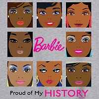 Black History Month Proud Of My Tee Womens Juniors Scoop Neck Short Sleeve Regular Fit Barbie Graphic T-Shirt